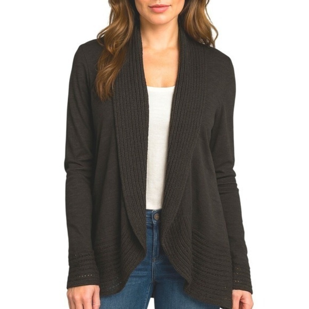 Aventura Black Shawl Cardigan Sweater‎ with Textured Details